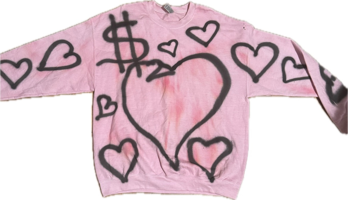 Sheiki graffiti heart over sized pullover sweater