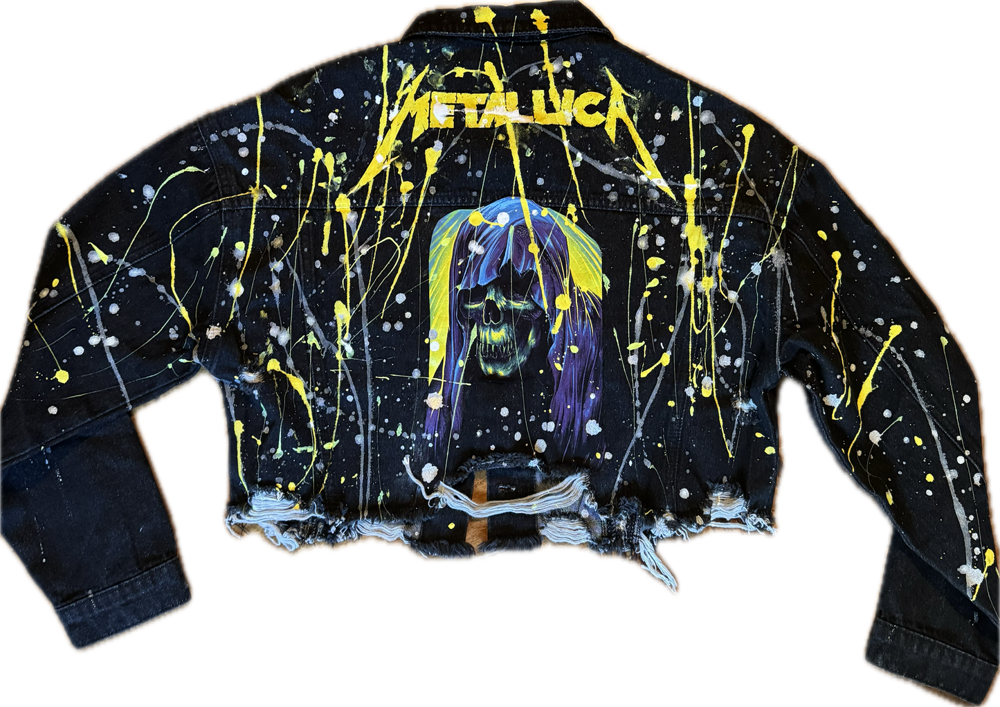 Sheiki black crop top metallica denim jacket