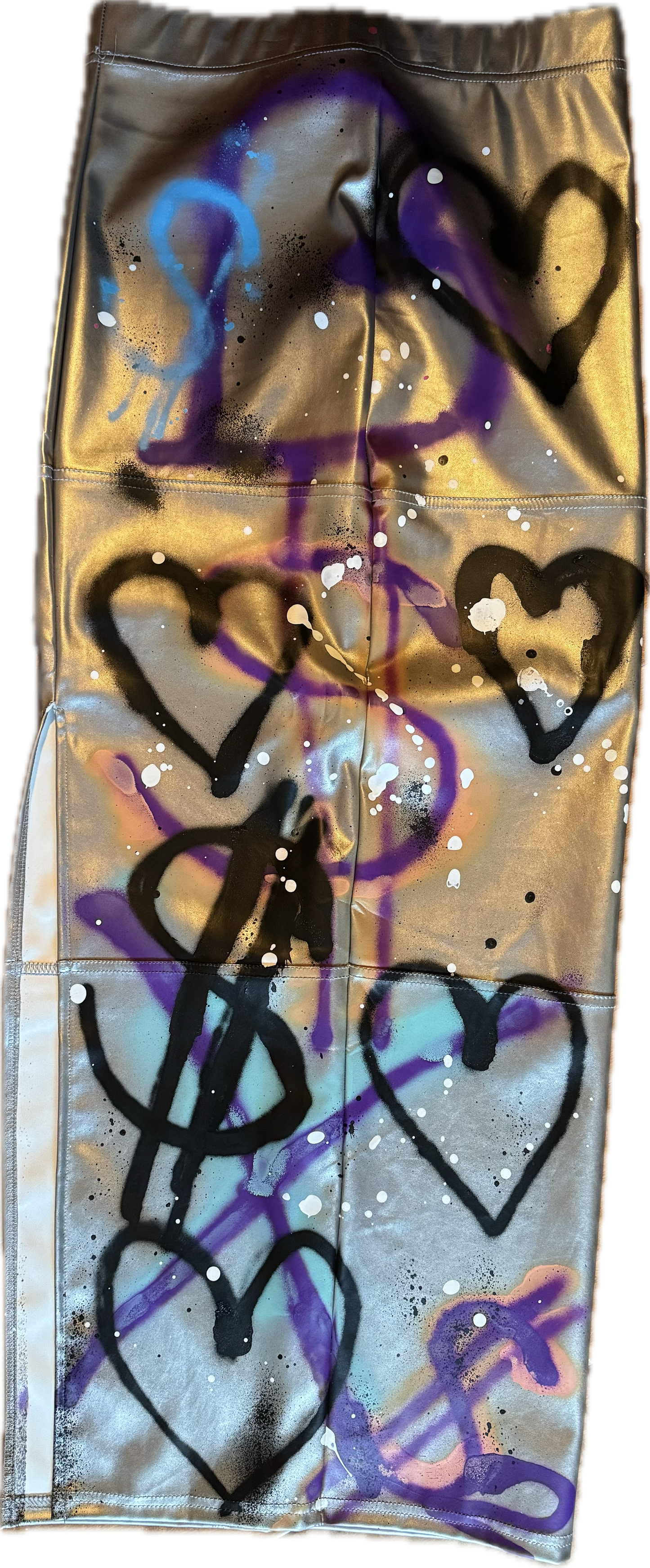 Graffiti metalic silver long skirt