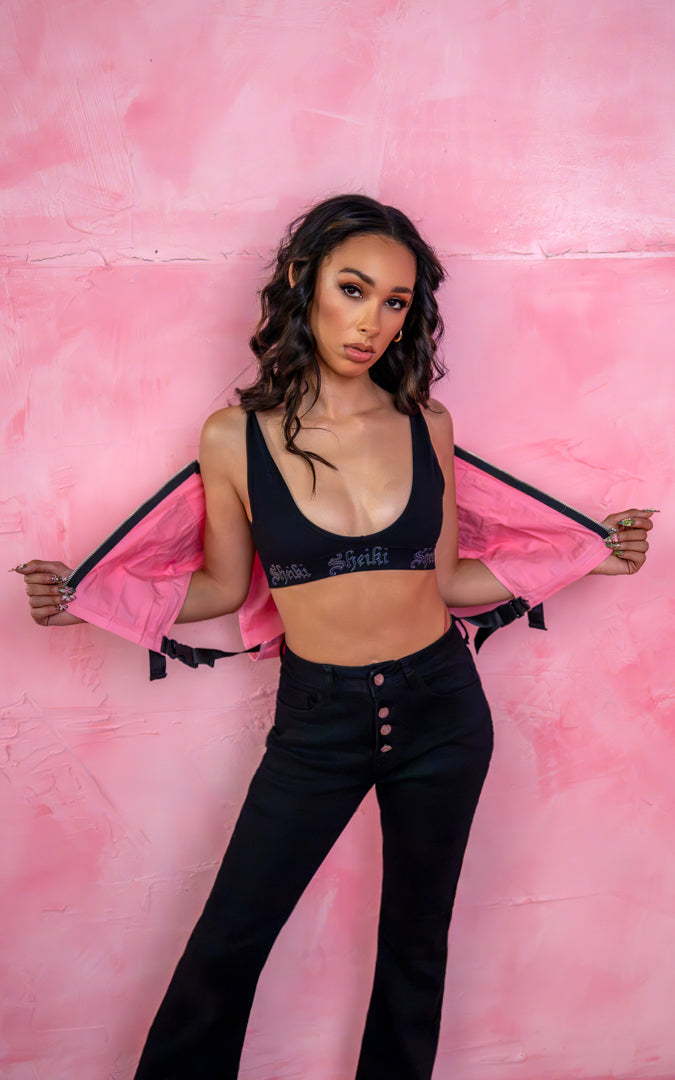 Pink cropped zip up vest
