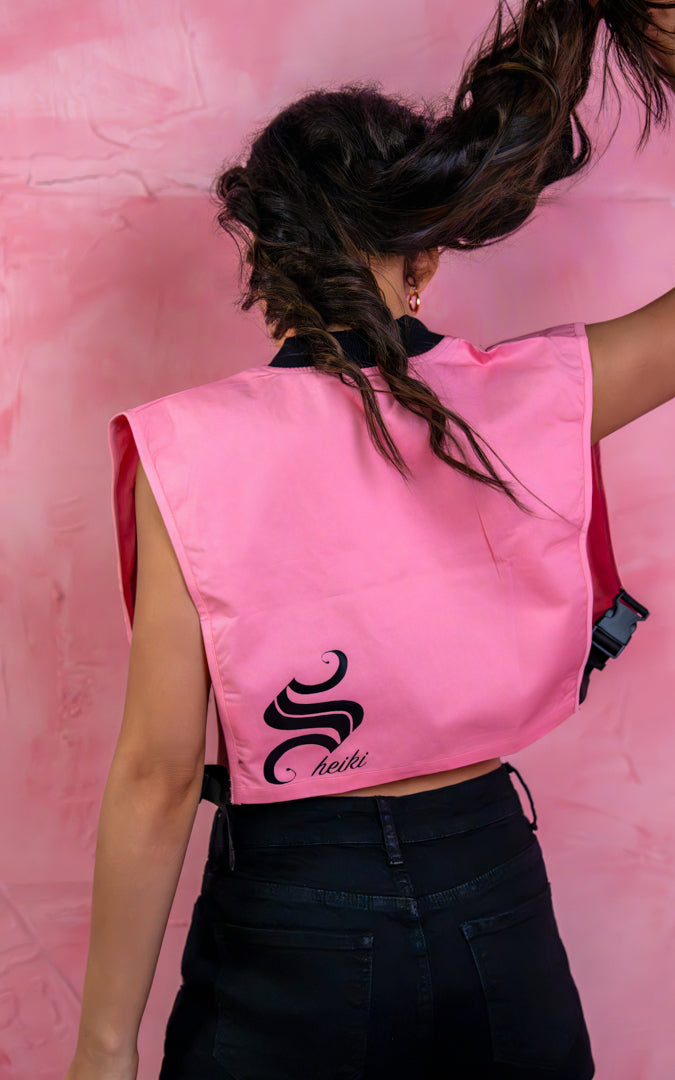 Pink cropped zip up vest