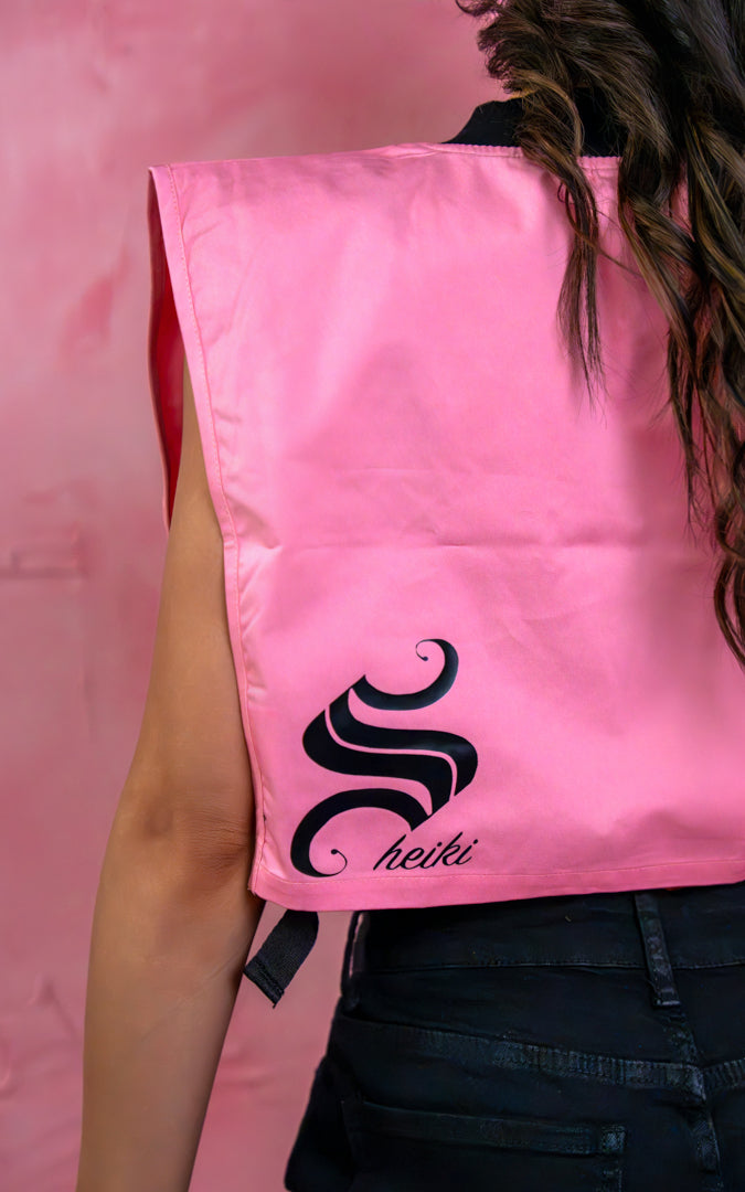 Pink cropped zip up vest
