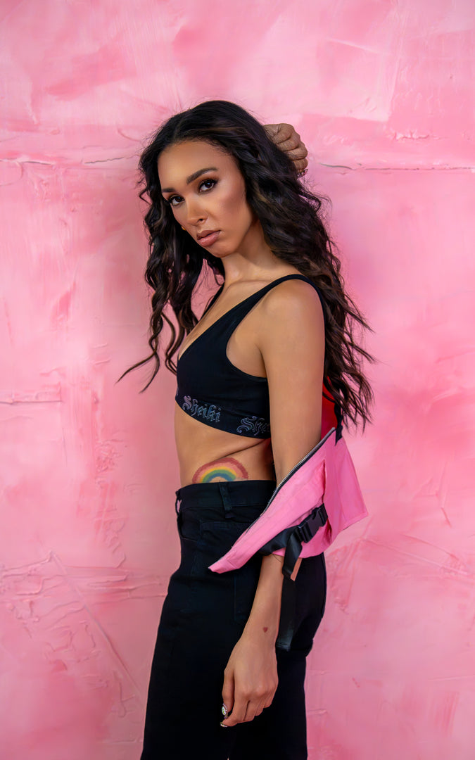 Pink cropped zip up vest