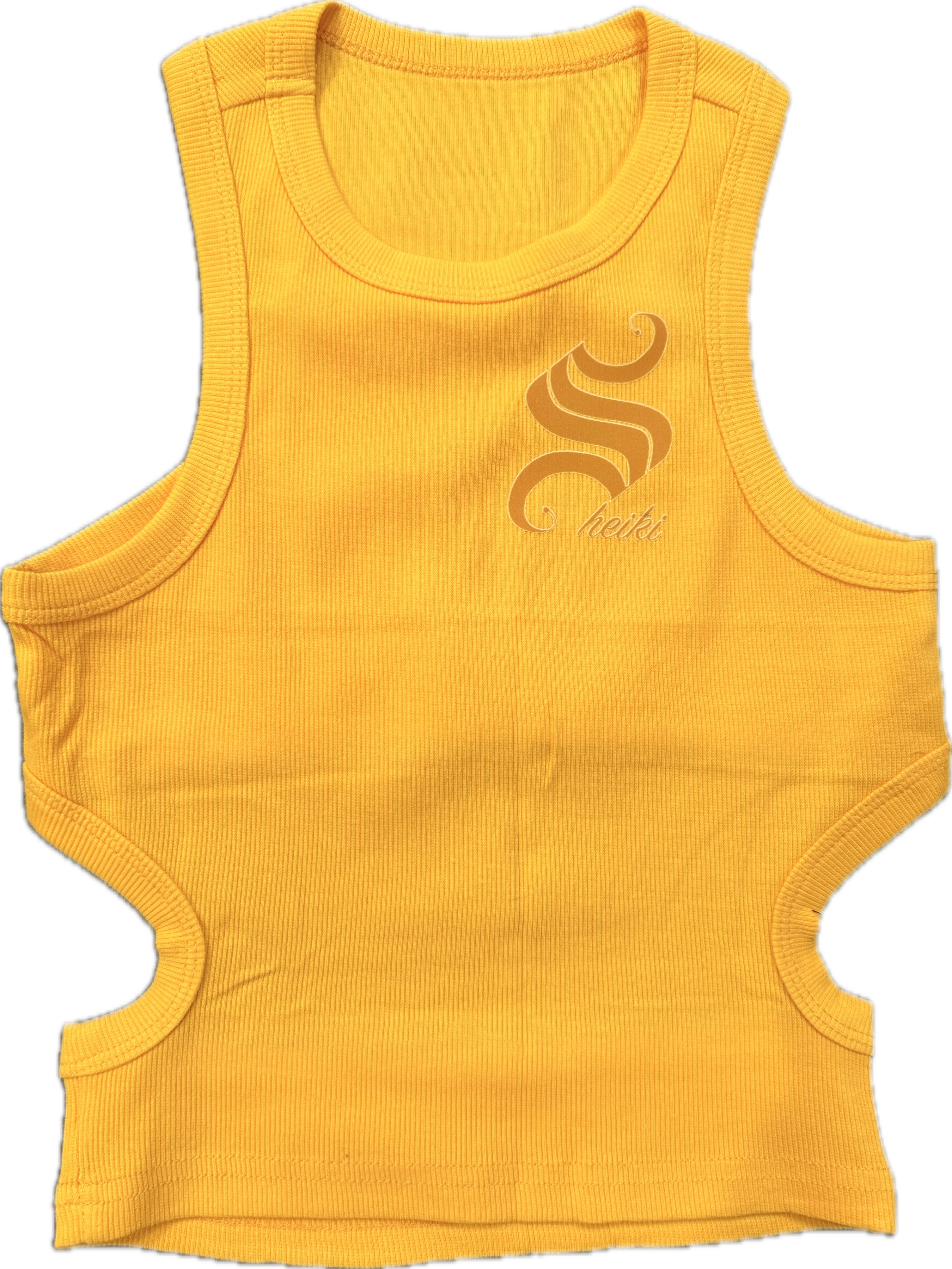 Yellow sheiki backless cropped tank top