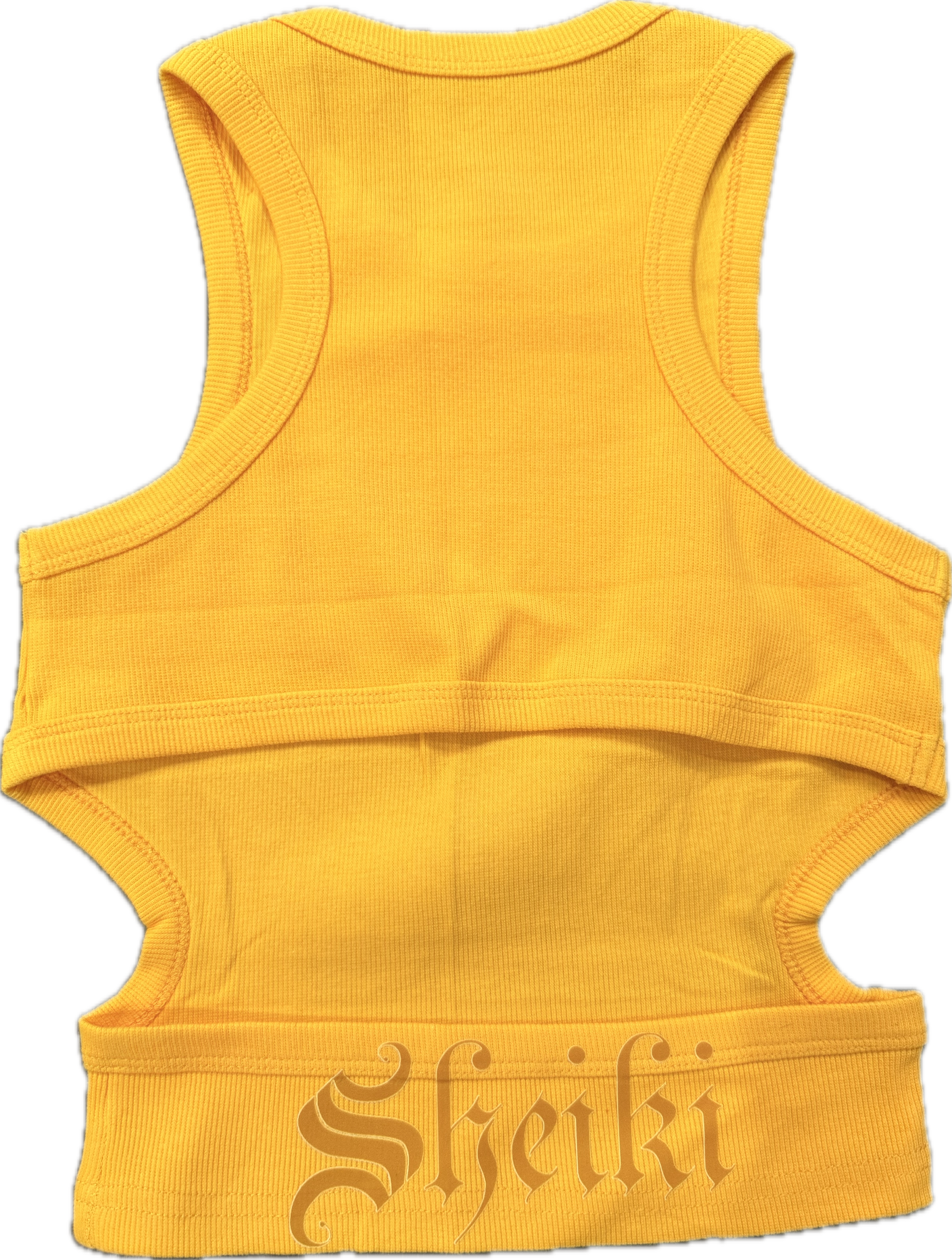 Yellow sheiki backless cropped tank top