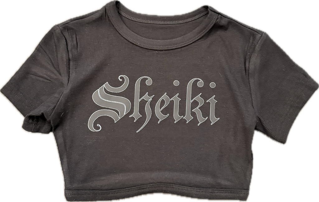 Ribbed black crop top sheiki shirt