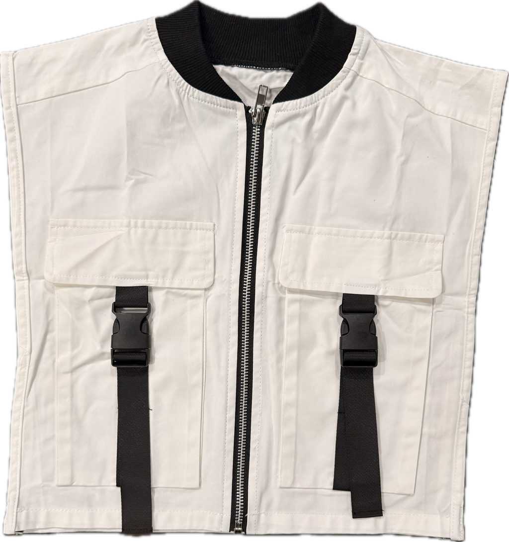 White cropped zip up vest