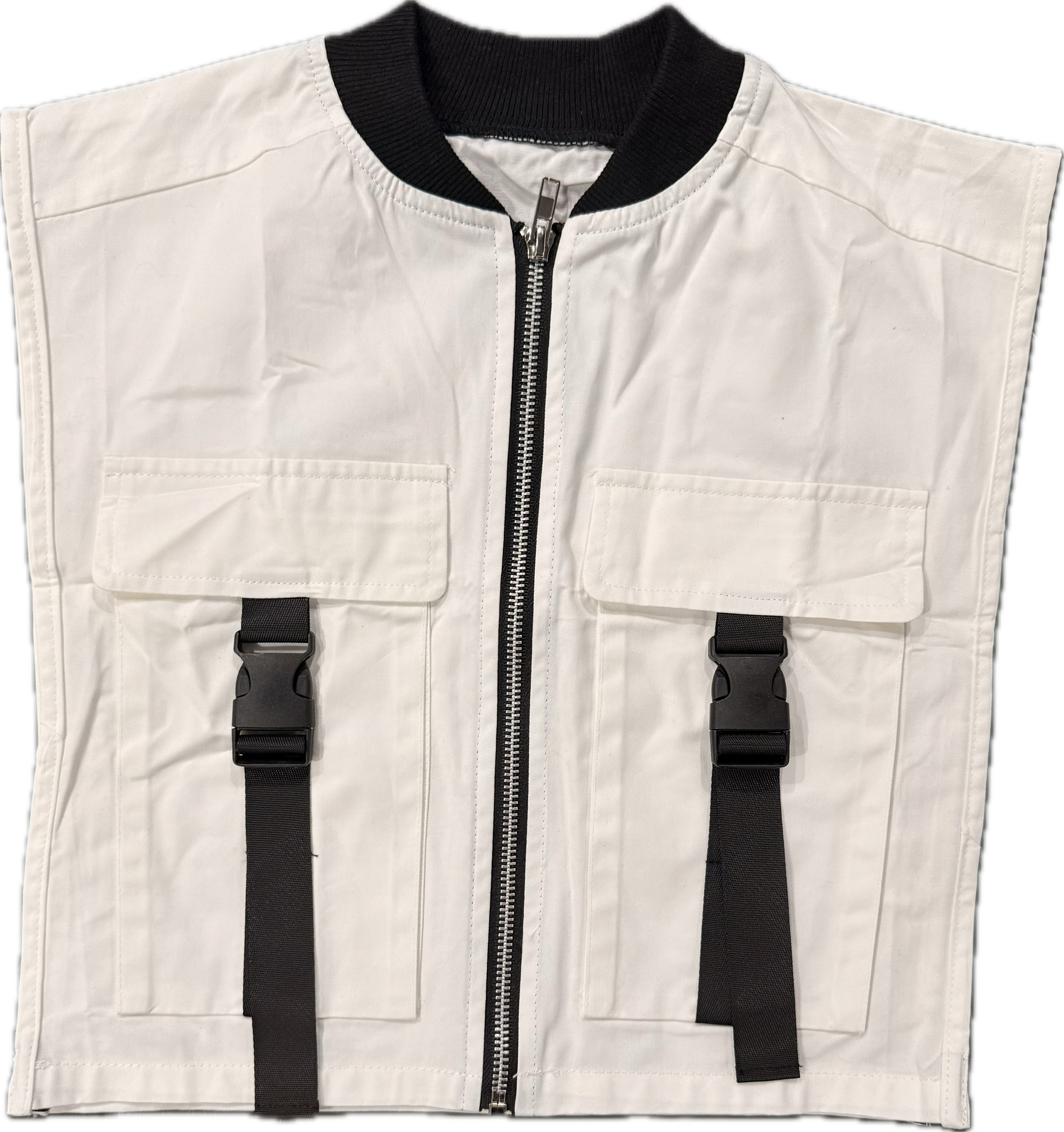 White cropped zip up vest