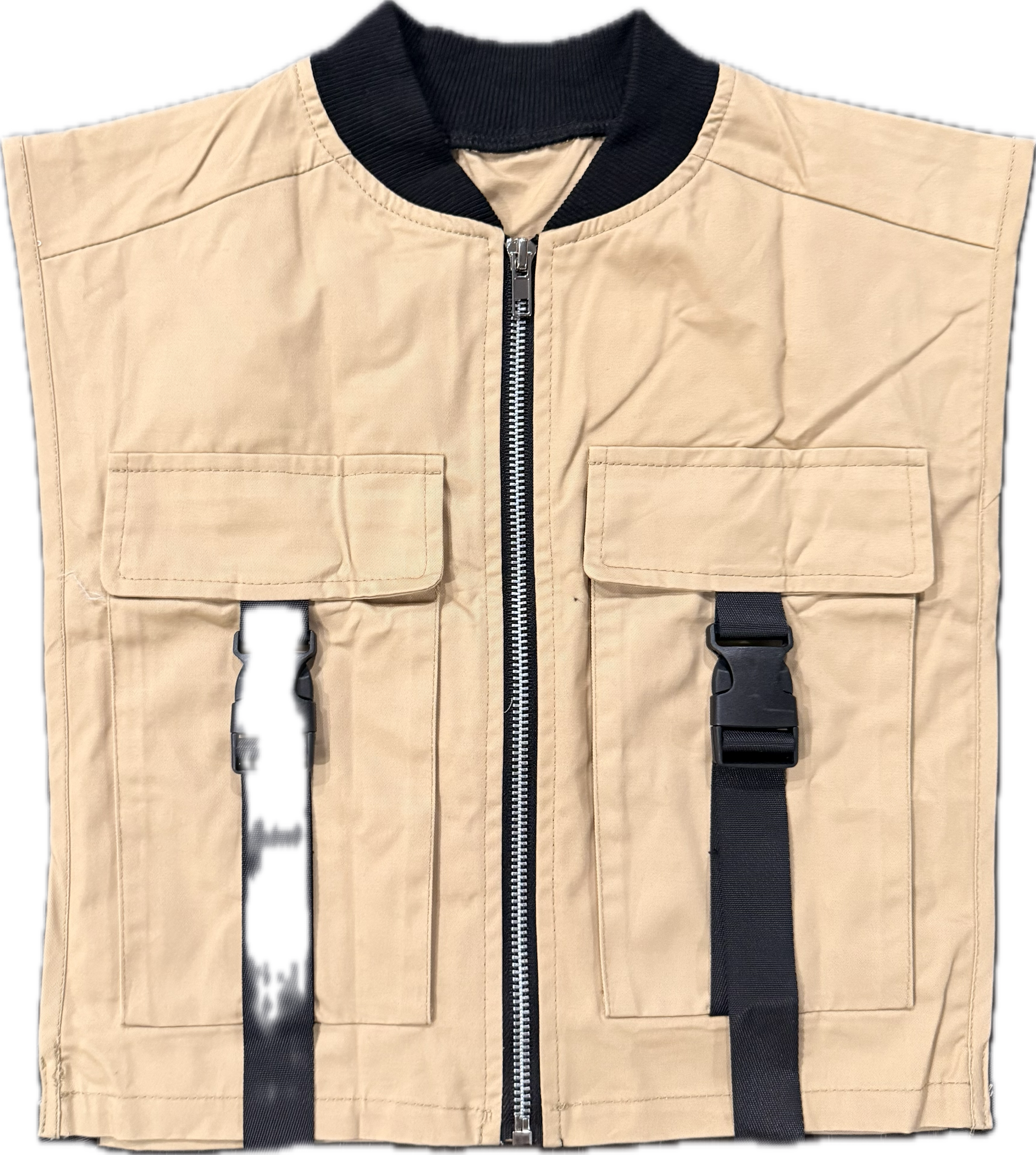 Beige zip up cropped vest