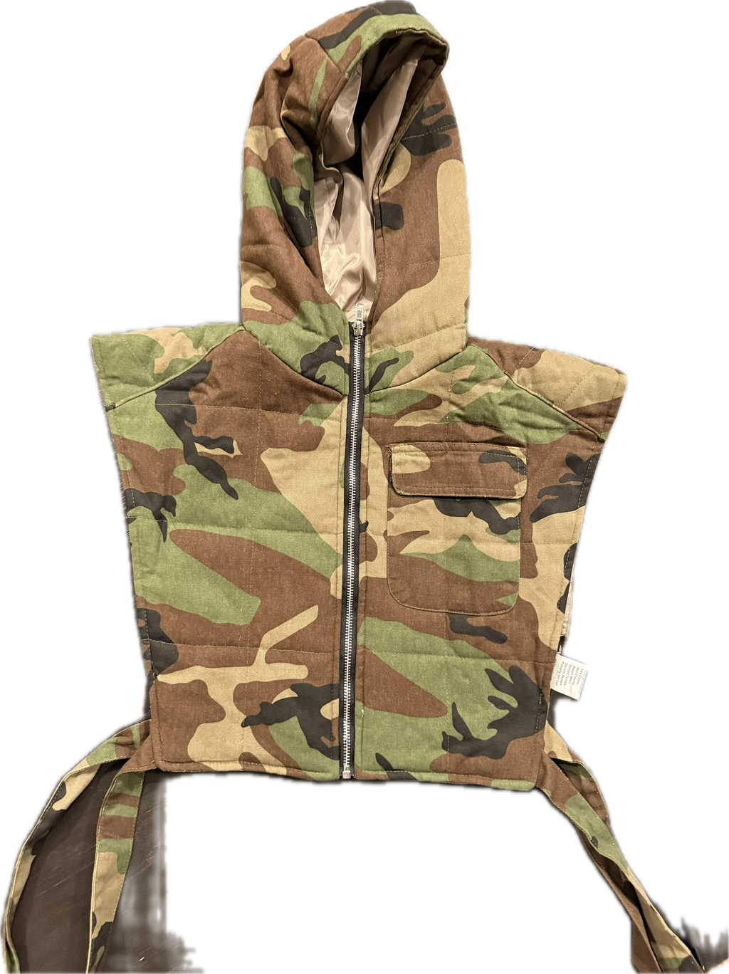 Hooded camo zip up vest